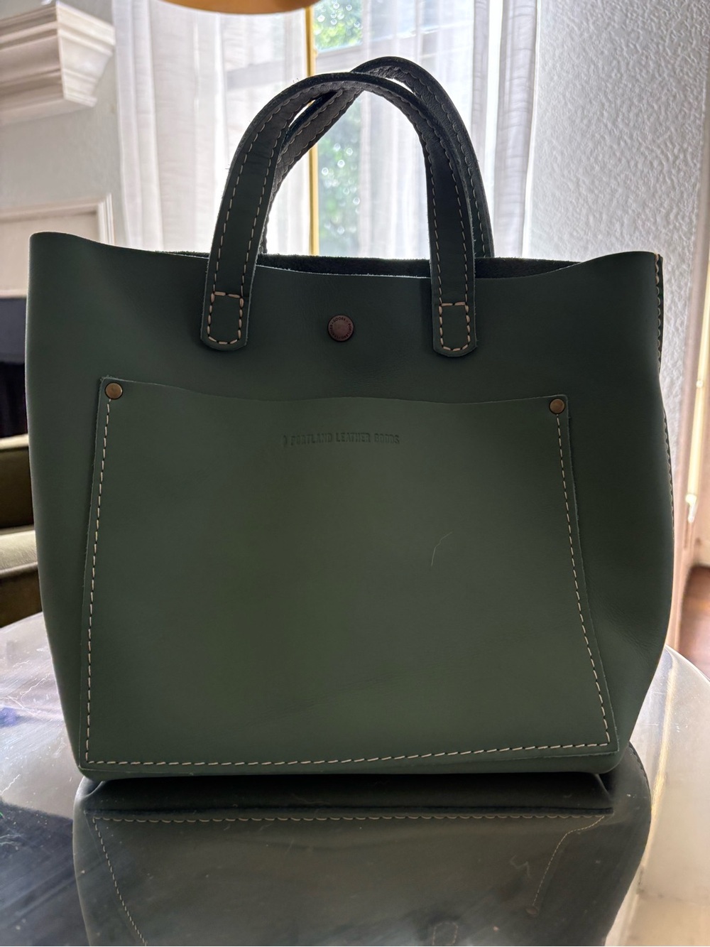 Portland Leather Goods Sage Green Leather Tote Bag Small Handbag Minimalist